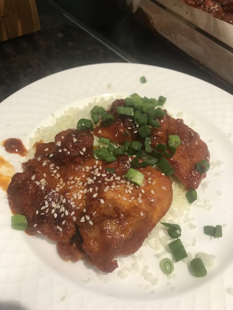 Korean BBQ Chicken thighs with Cauliflower rice
